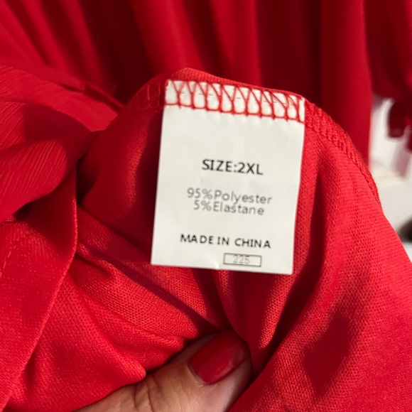 Red sheer dress with knit with long sleeves smd front tie - Picture 4 of 8